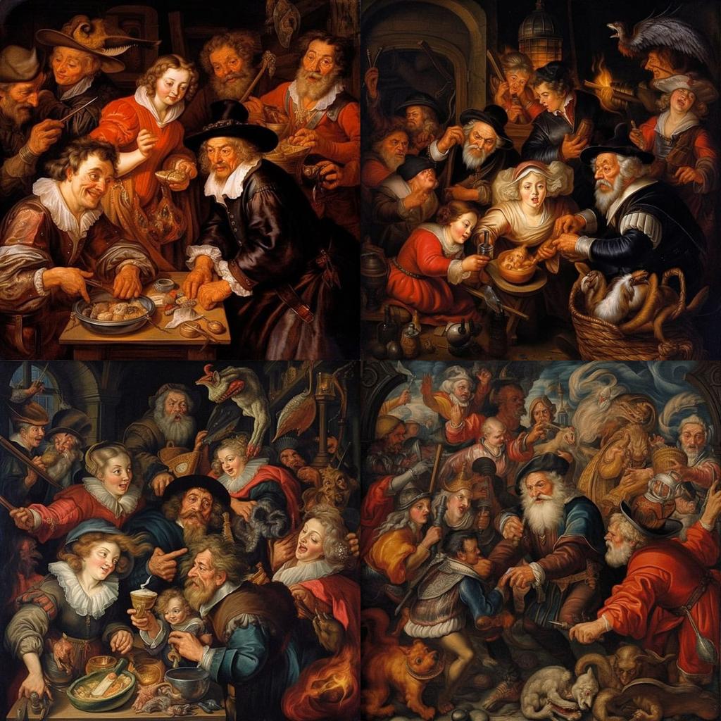 Jacob Jordaens style, Midjourney V5.1, render 1 of 4