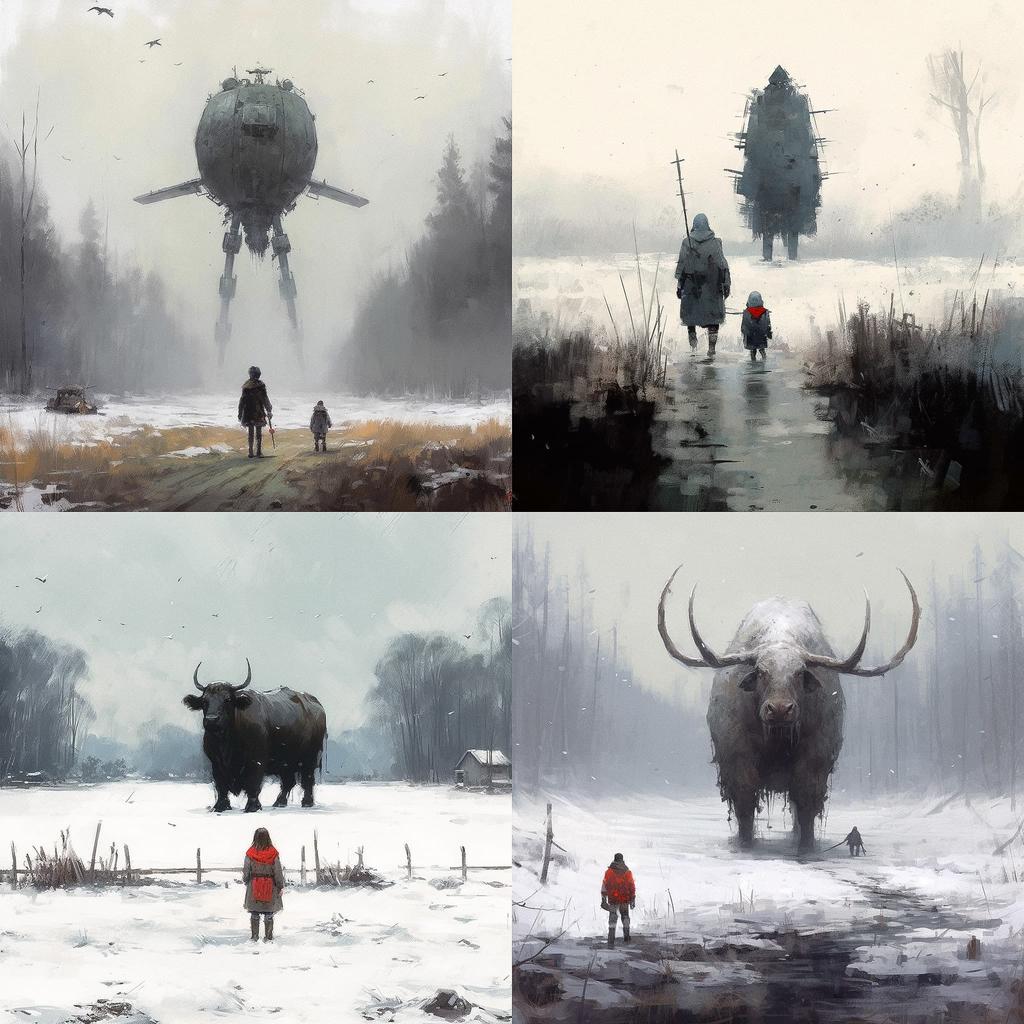 Jakub Rozalski style, Midjourney V5.1, render 1 of 4