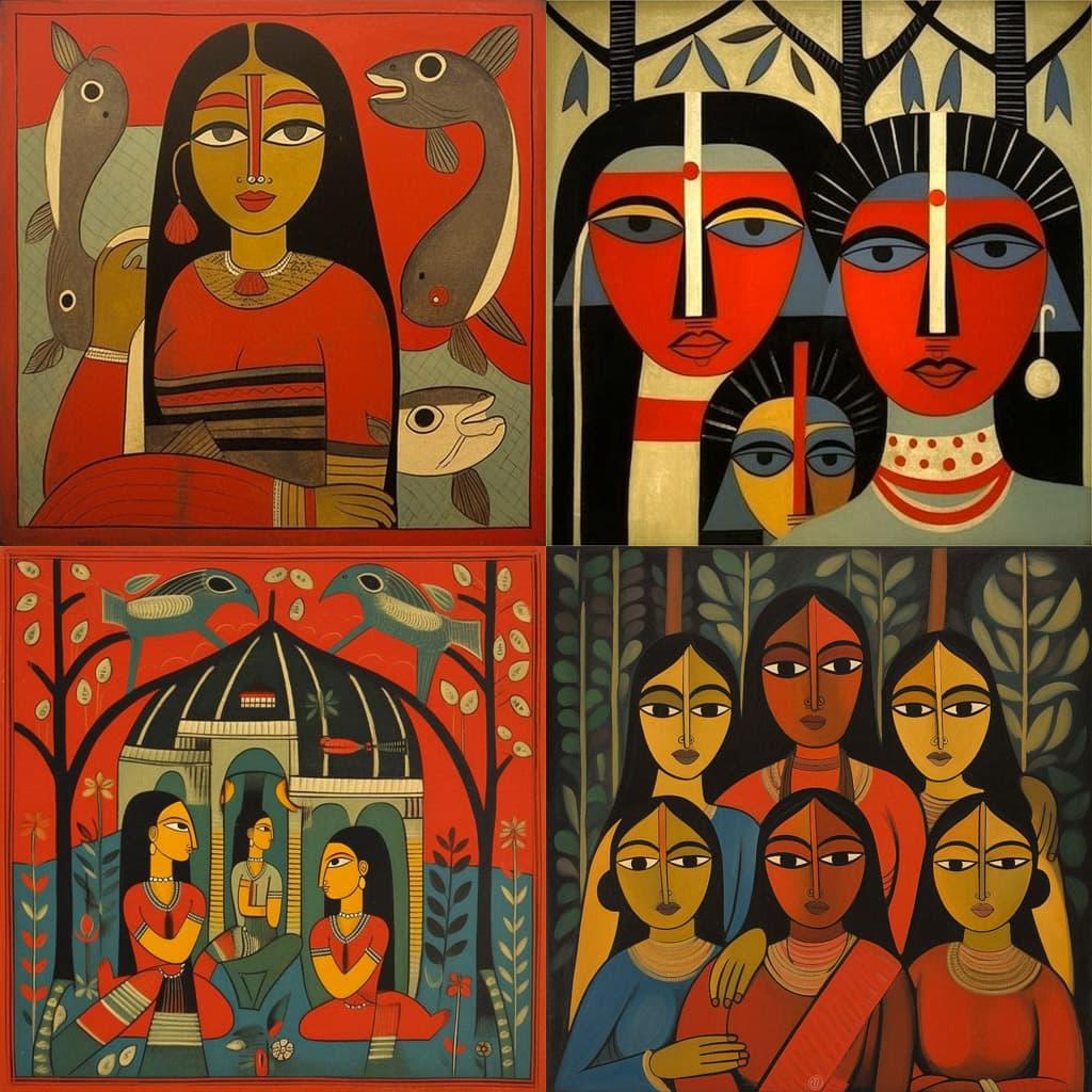 Jamini Roy style, Midjourney V5.1, render 1 of 4