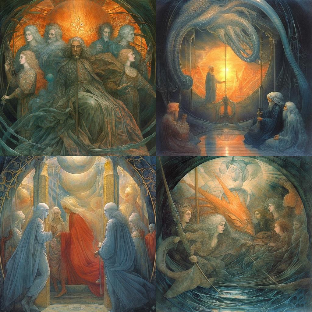 Jean Delville style, Midjourney V5.1, render 1 of 4