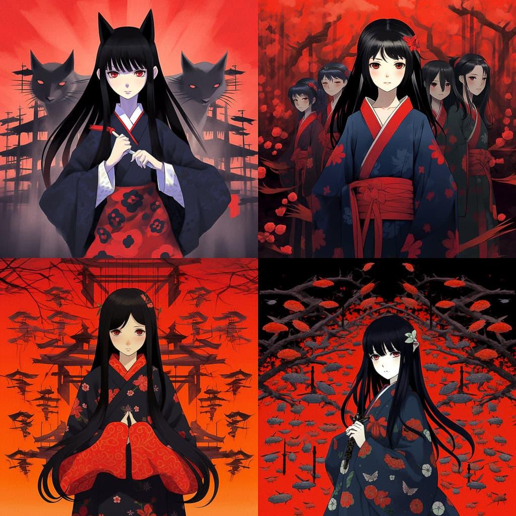 Jigoku Shoujo style, Midjourney V5.1, render 1 of 4