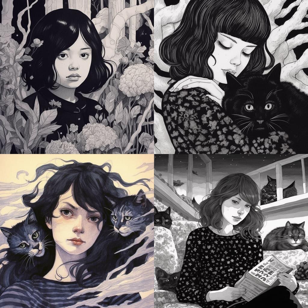Jillian Tamaki style, Midjourney V5.1, render 1 of 4