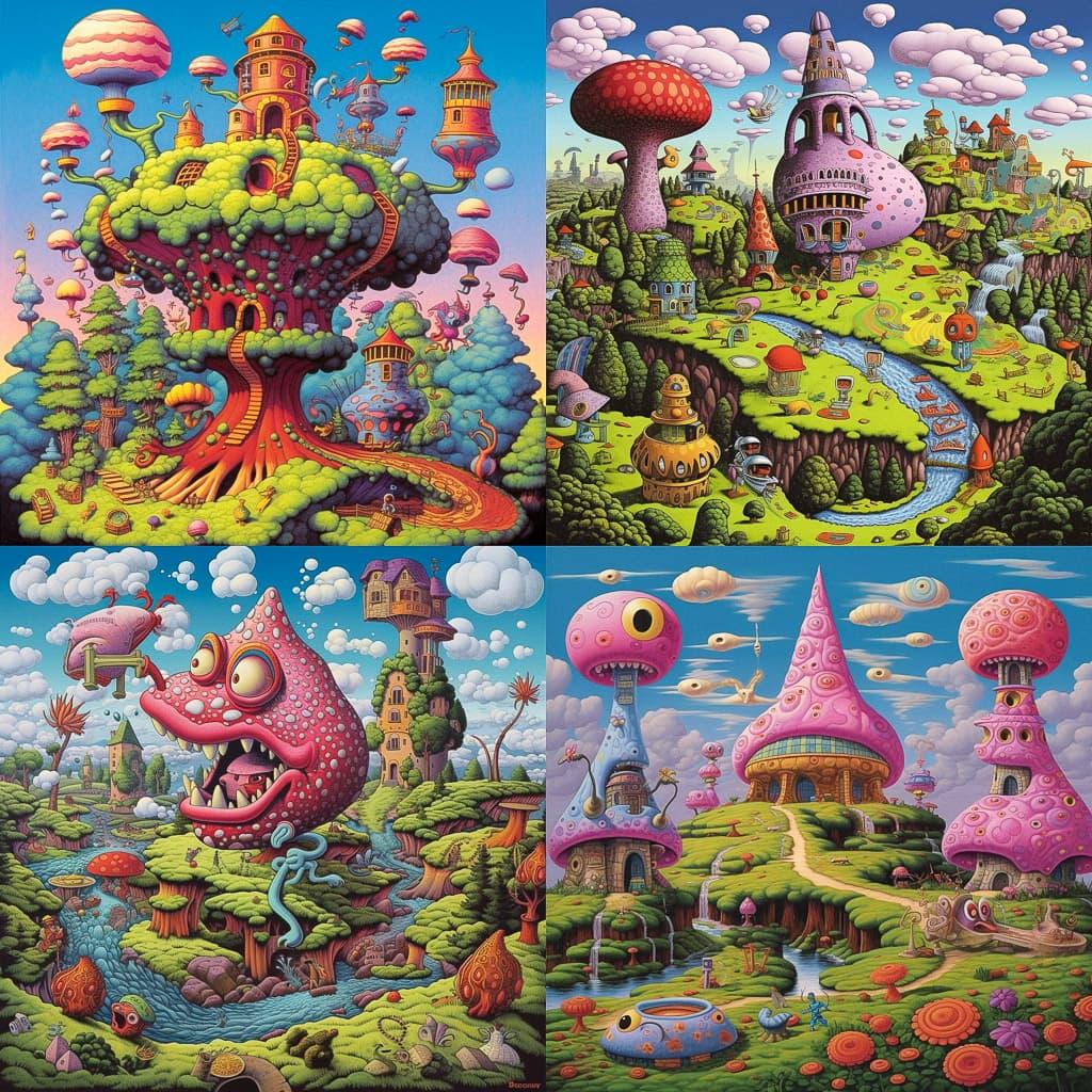 Jim Woodring style, Midjourney V5.1, render 1 of 4