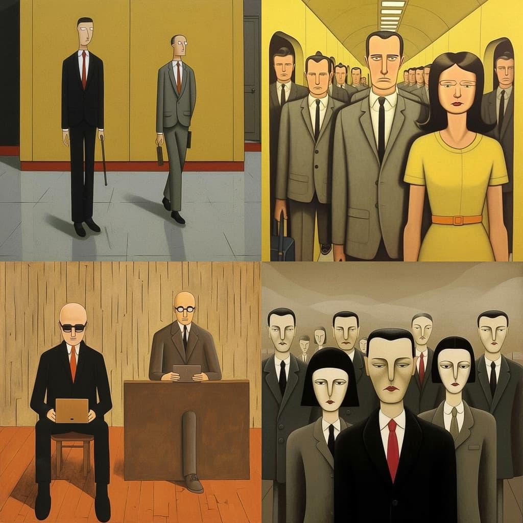 John Brack style, Midjourney V5.1, render 1 of 4