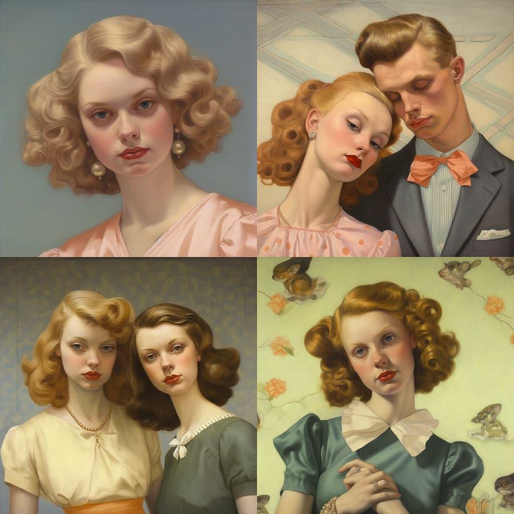John Currin style, Midjourney V5.1, render 1 of 4
