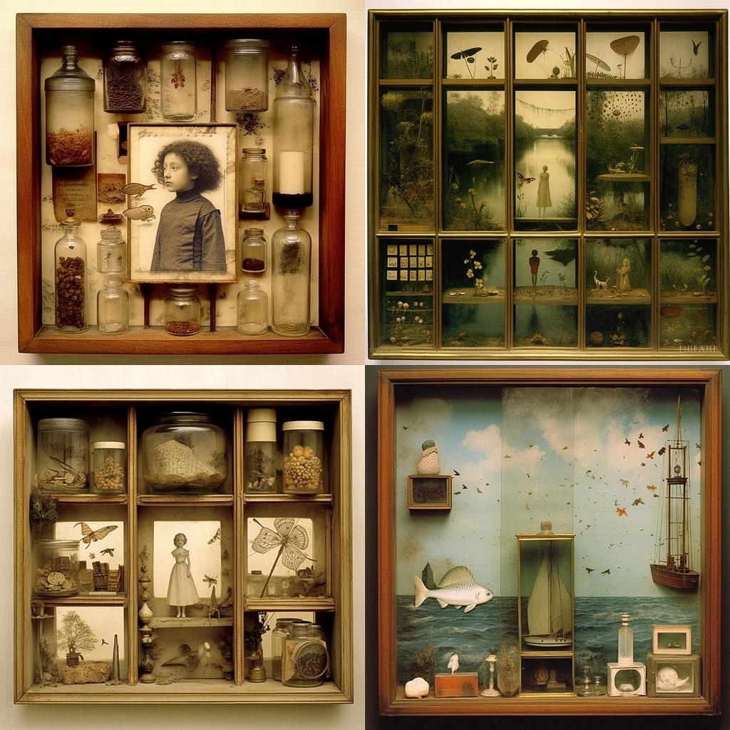 Joseph Cornell style, Midjourney V5.1, render 1 of 4