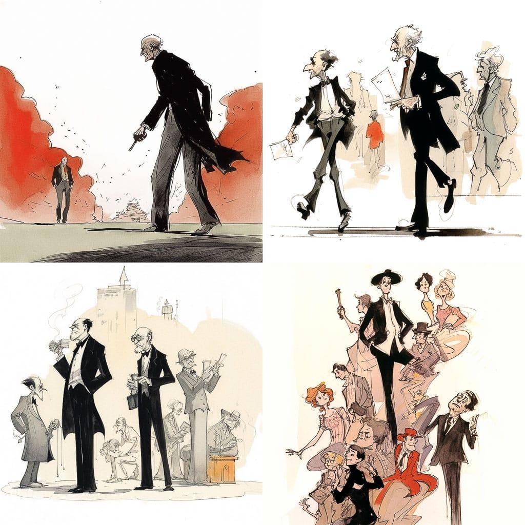 Jules Feiffer style, Midjourney V5.1, render 1 of 4