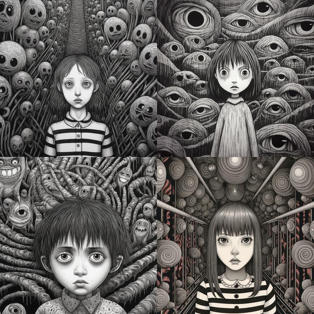 Junji Ito style, Midjourney V5.1, render 1 of 4