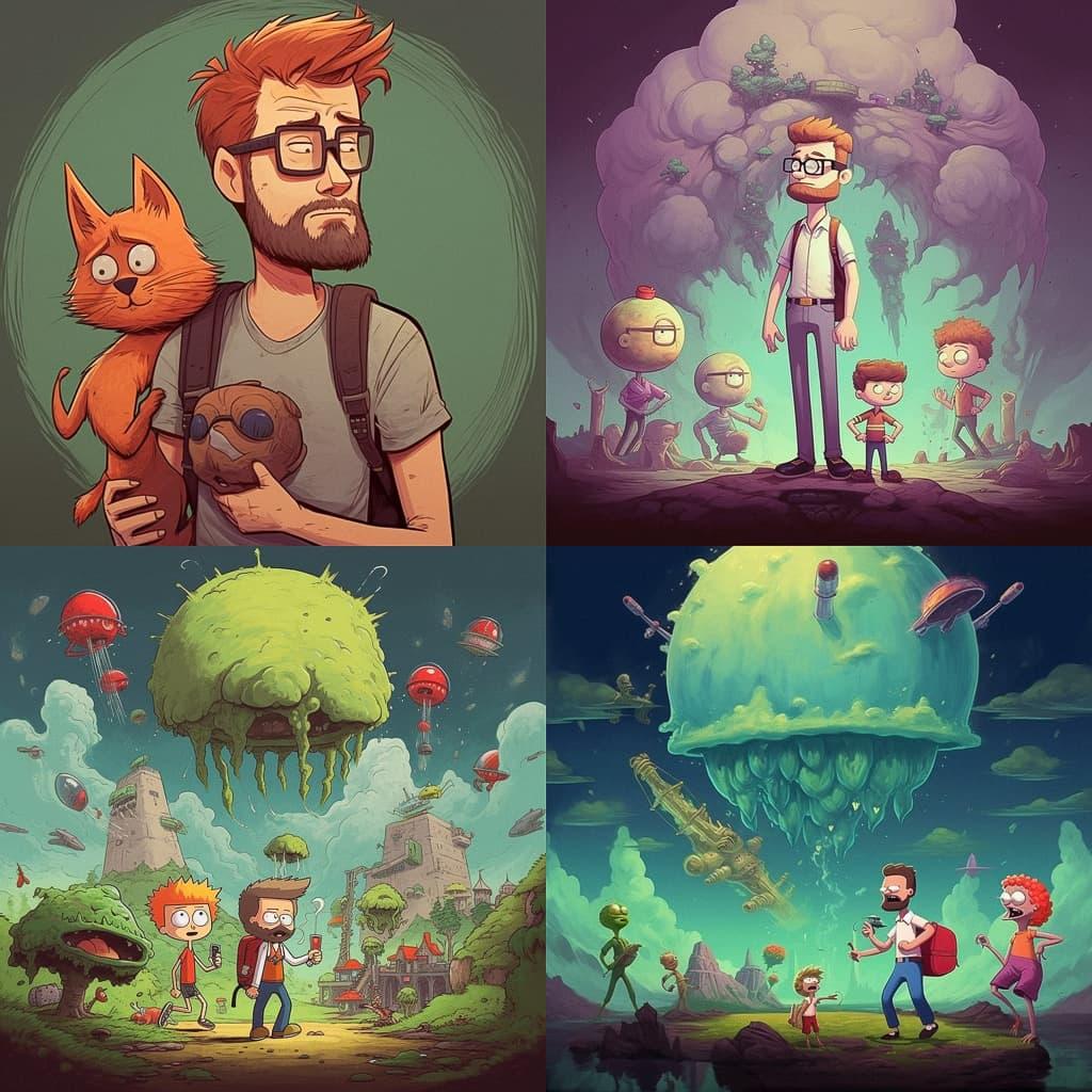 Justin Roiland style, Midjourney V5.1, render 1 of 4