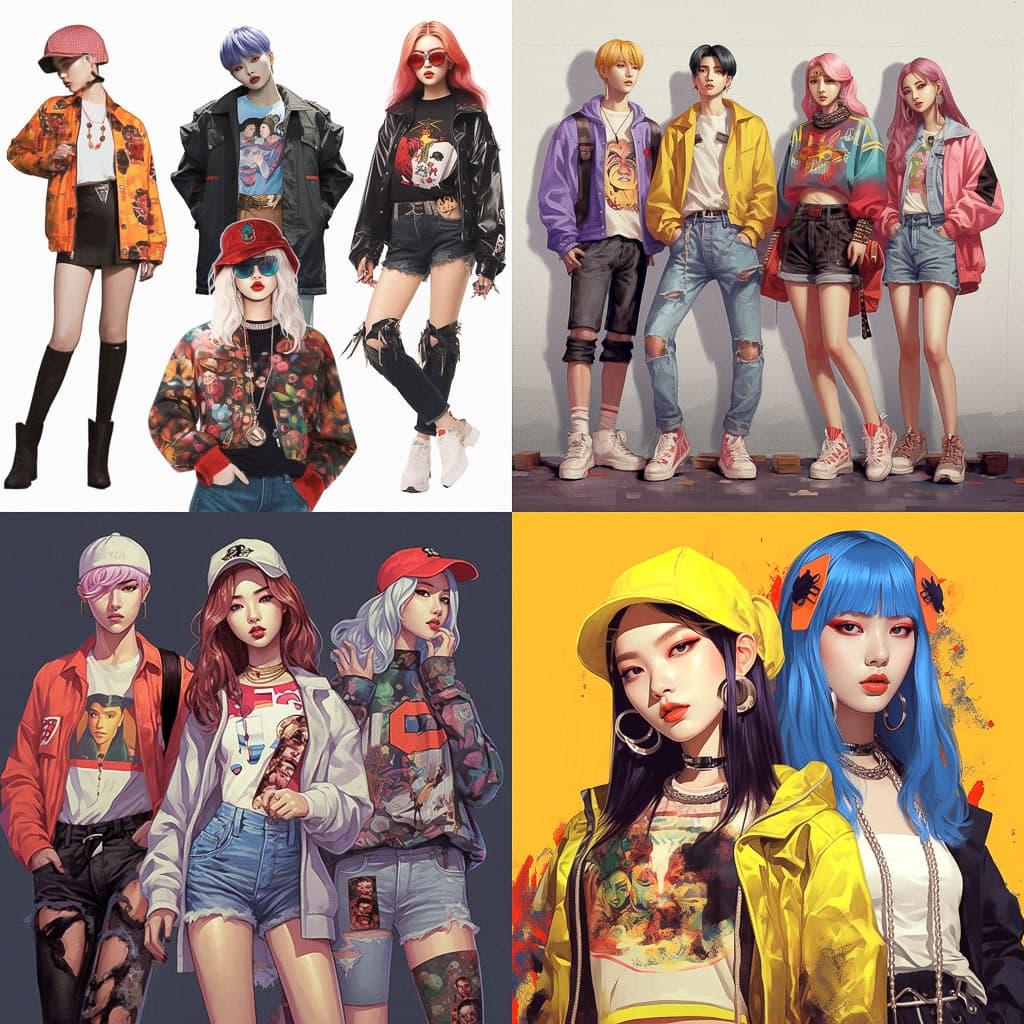 K-pop fashion style, Midjourney V5.1, render 1 of 4