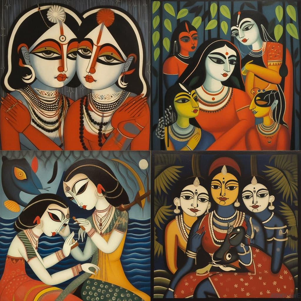 Kalighat painting style, Midjourney V5.1, render 1 of 4
