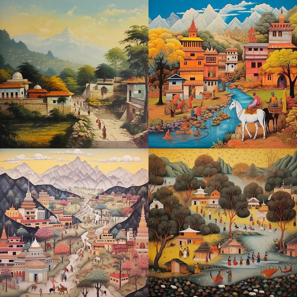 Kangra painting style, Midjourney V5.1, render 1 of 4