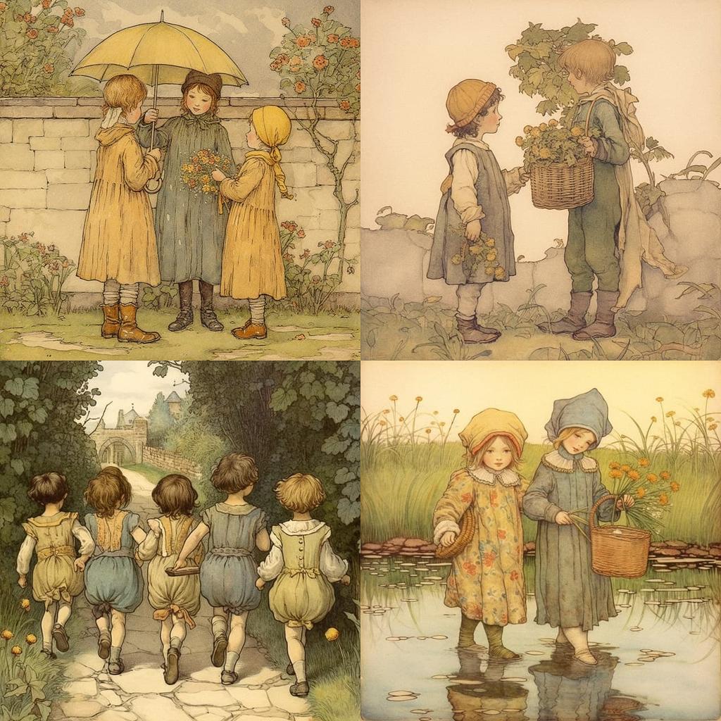 Kate Greenaway style, Midjourney V5.1, render 1 of 4