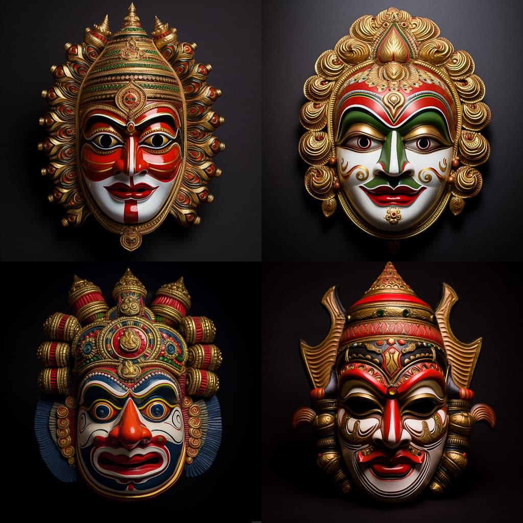 Kathakali mask style, Midjourney V5.1, render 1 of 4