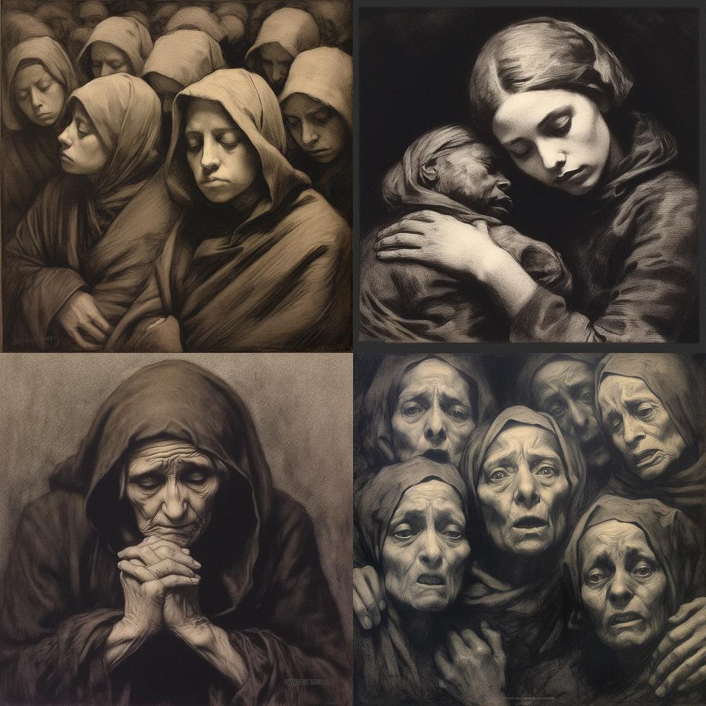 Kathe Kollwitz style, Midjourney V5.1, render 1 of 4