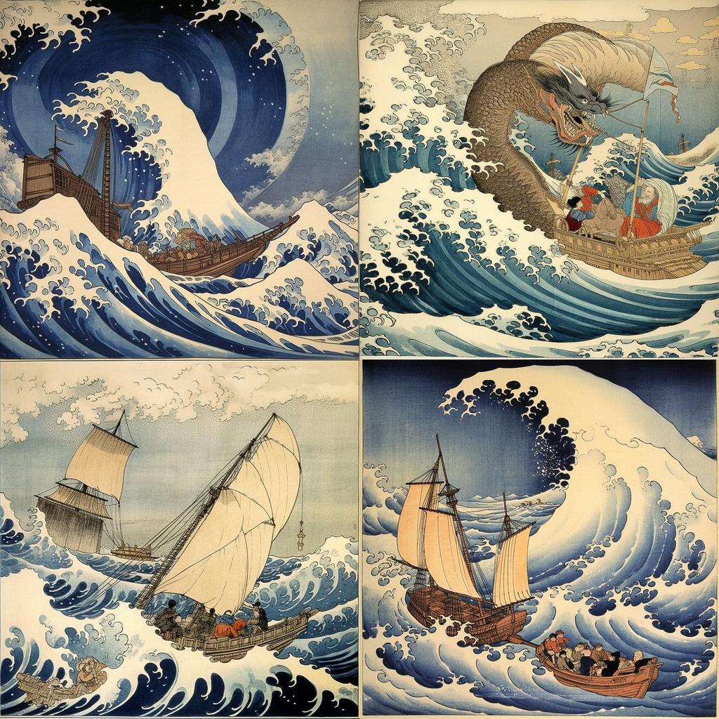 Katsushika Hokusai style, Midjourney V5.1, render 1 of 4