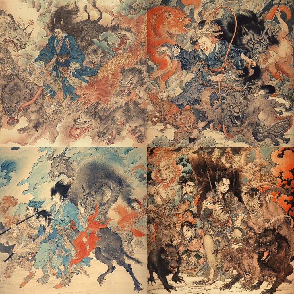Kawanabe Kyosai style, Midjourney V5.1, render 1 of 4