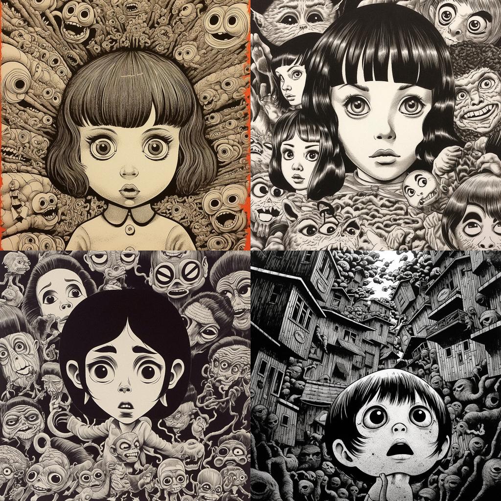 Kazuo Umezu style, Midjourney V5.1, render 1 of 4