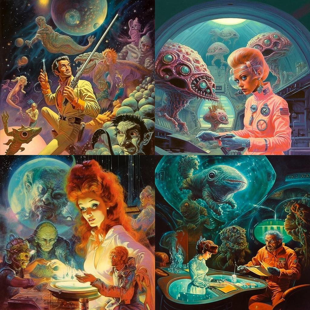Kelly Freas style, Midjourney V5.1, render 1 of 4
