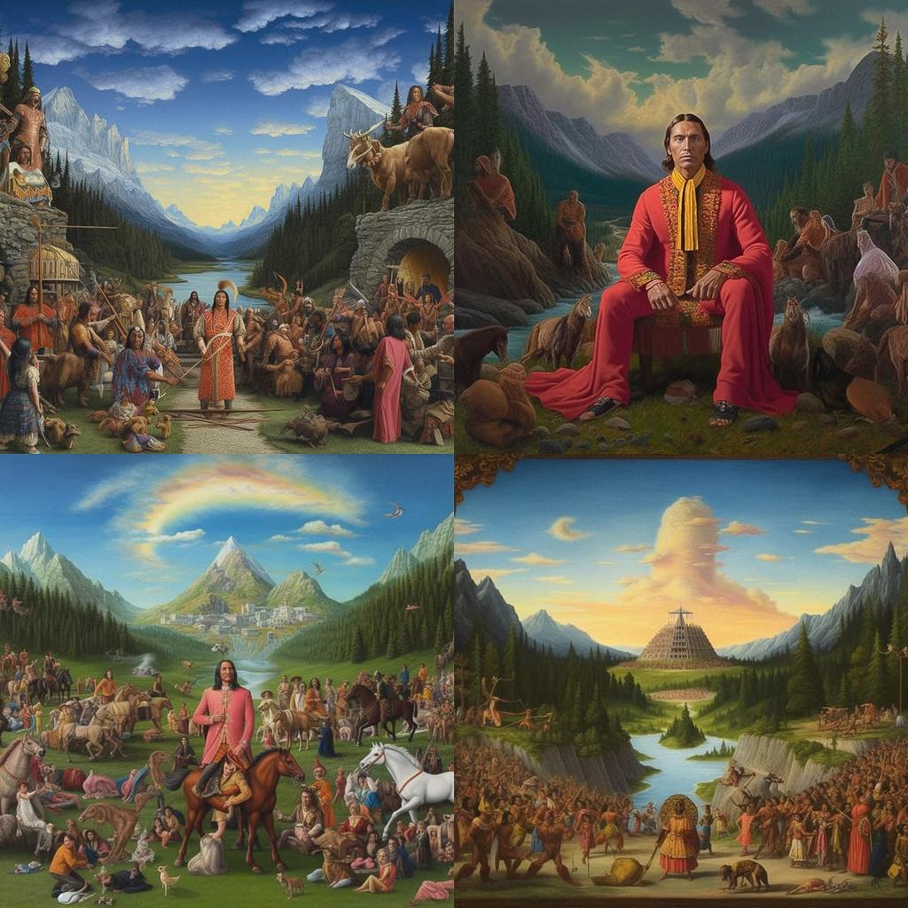 Kent Monkman style, Midjourney V5.1, render 1 of 4