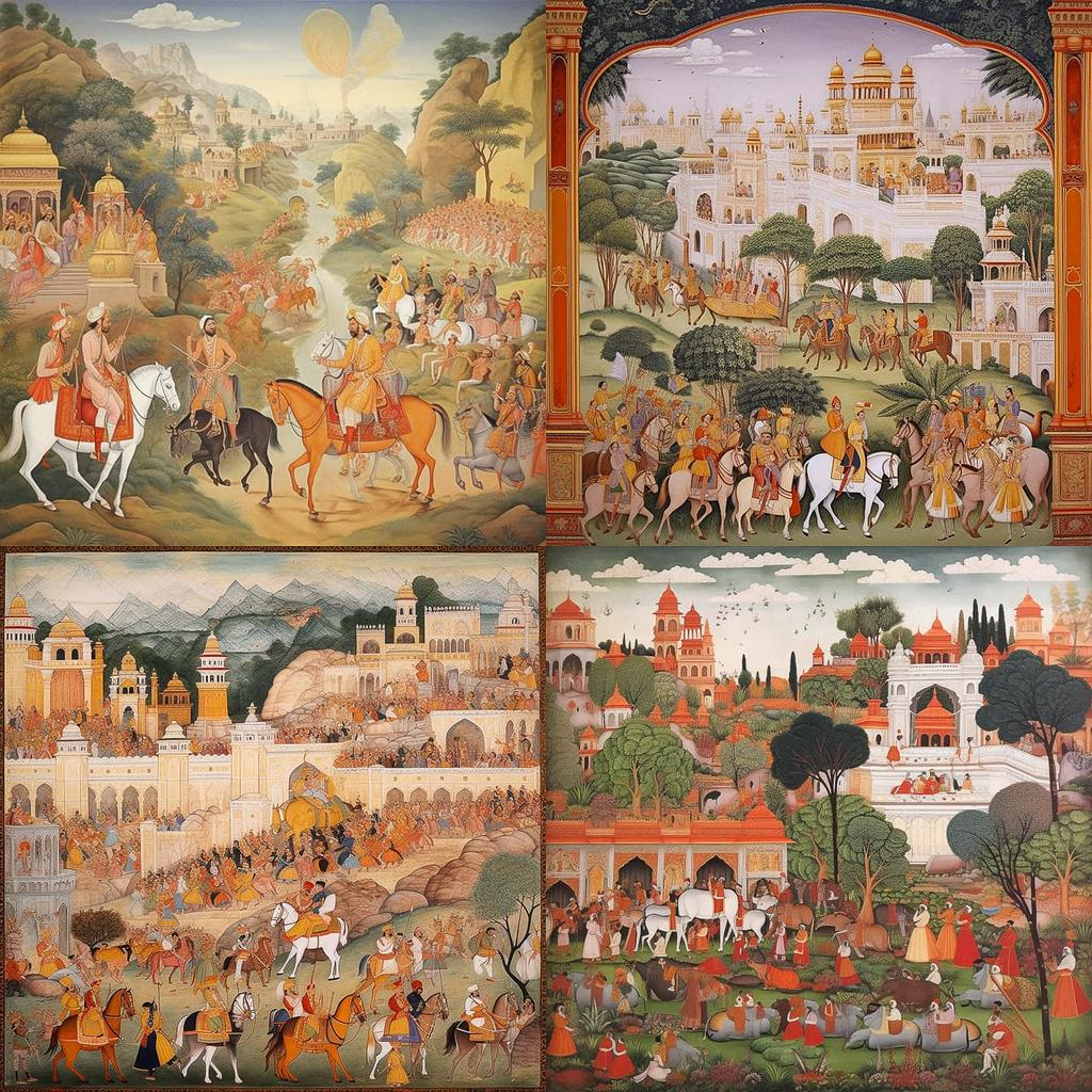 Kishangarh painting style, Midjourney V5.1, render 1 of 4