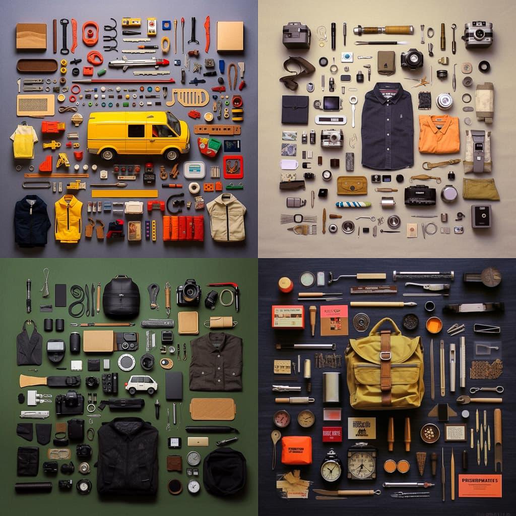 Knolling style, Midjourney V5.1, render 1 of 4