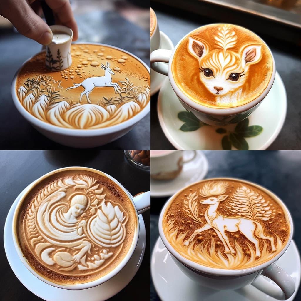 Latte art style, Midjourney V5.1, render 1 of 4