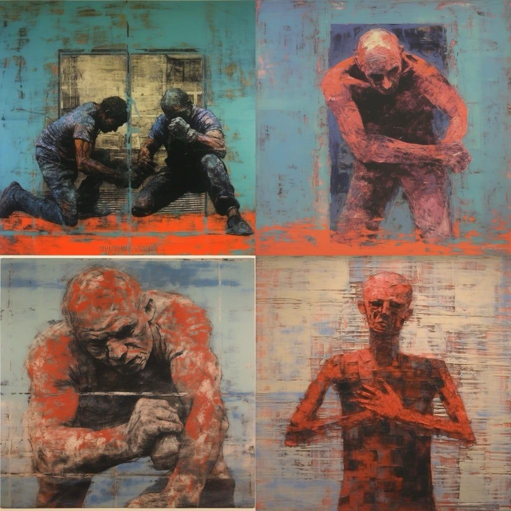 Leon Golub style, Midjourney V5.1, render 1 of 4
