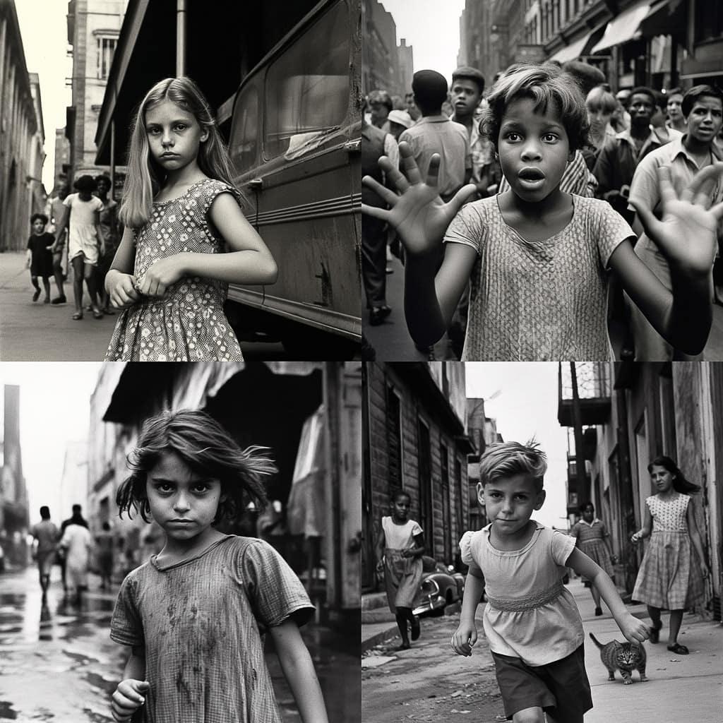 Leonard Freed style, Midjourney V5.1, render 1 of 4