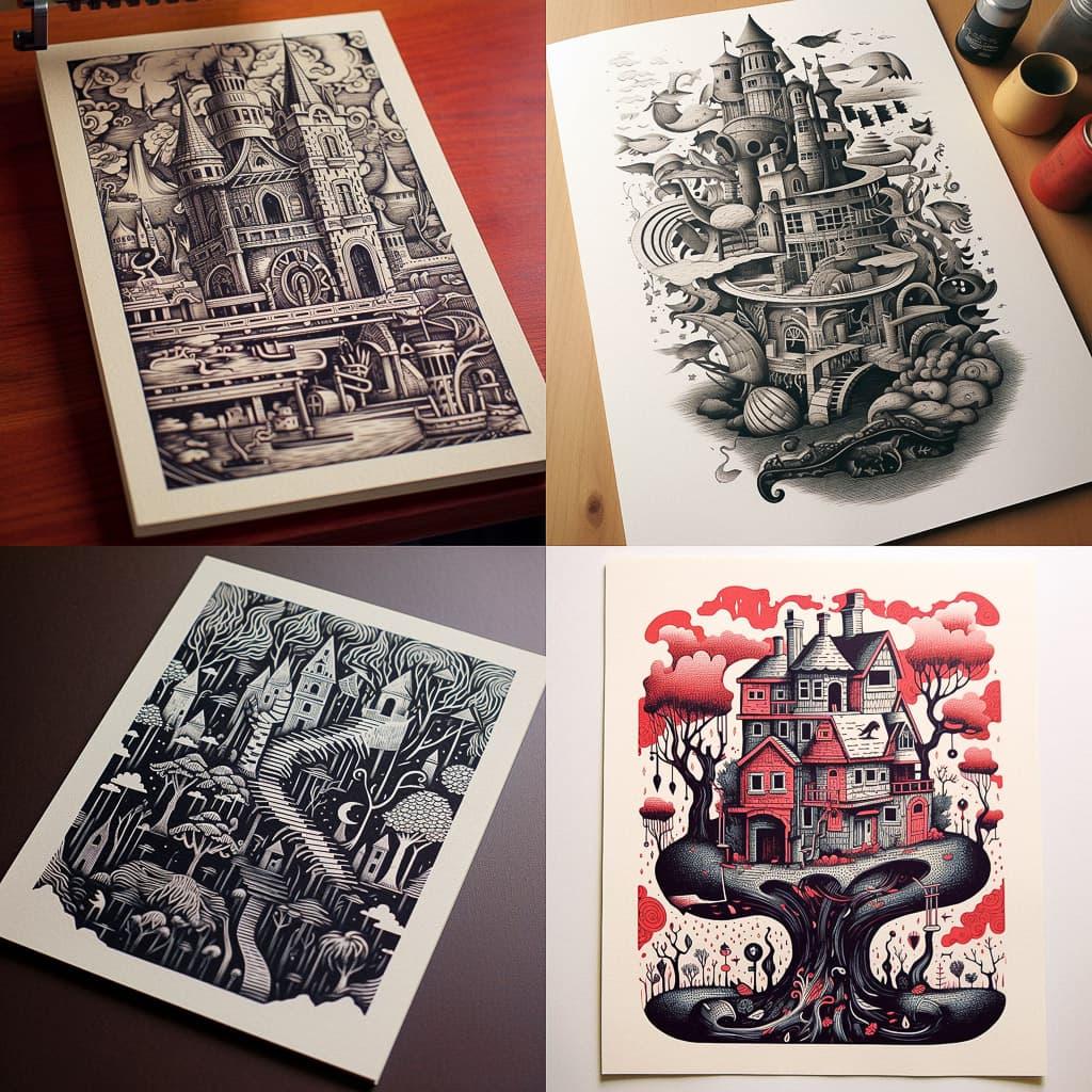 Letterpress print style, Midjourney V5.1, render 1 of 4