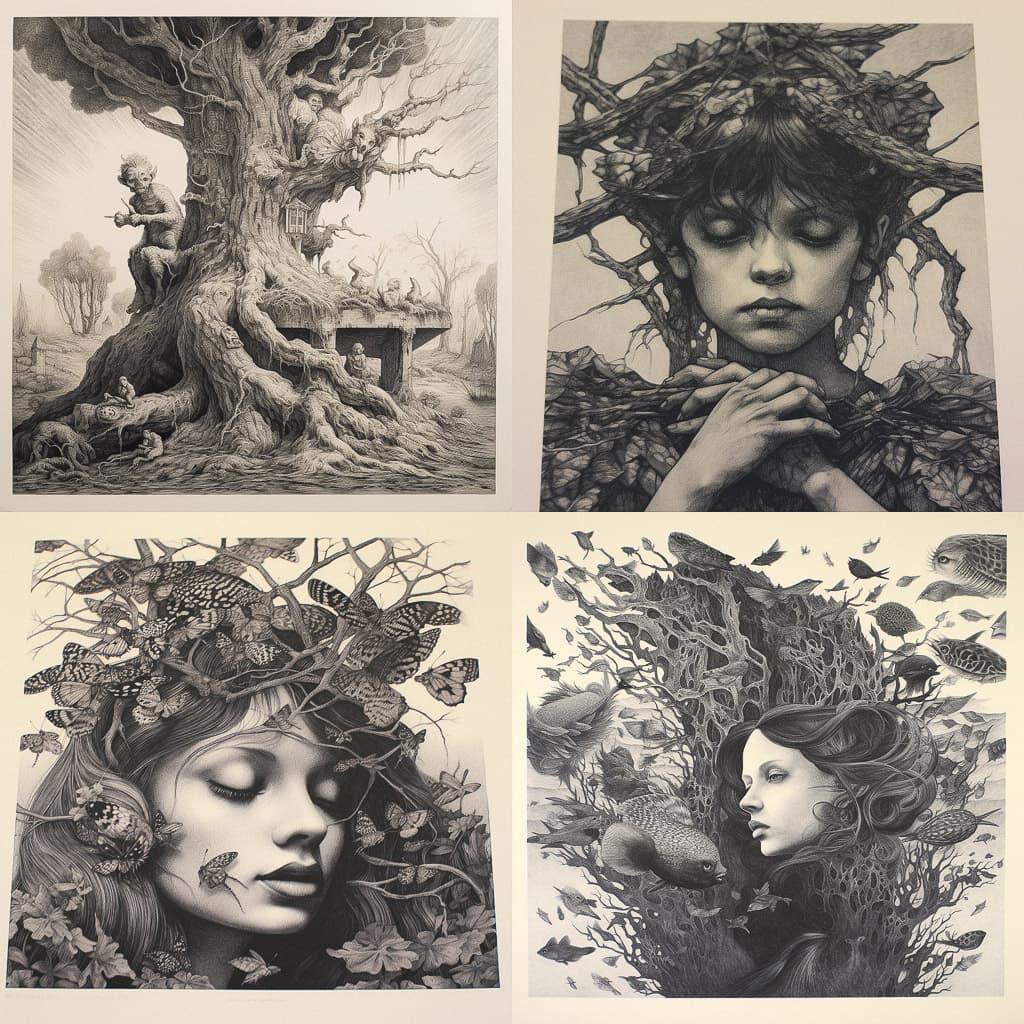 Lithography print style, Midjourney V5.1, render 1 of 4