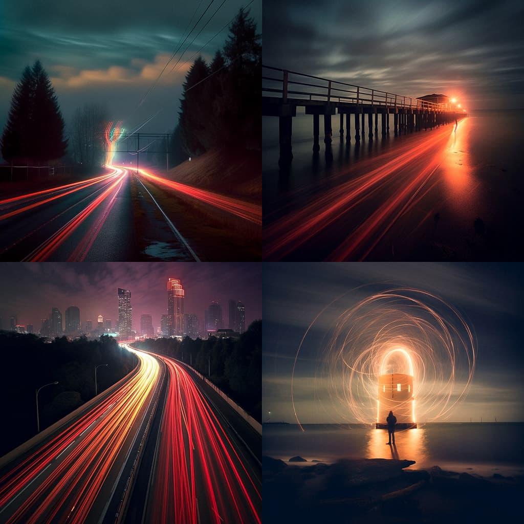Long exposure photography style, Midjourney V5.1, render 1 of 4