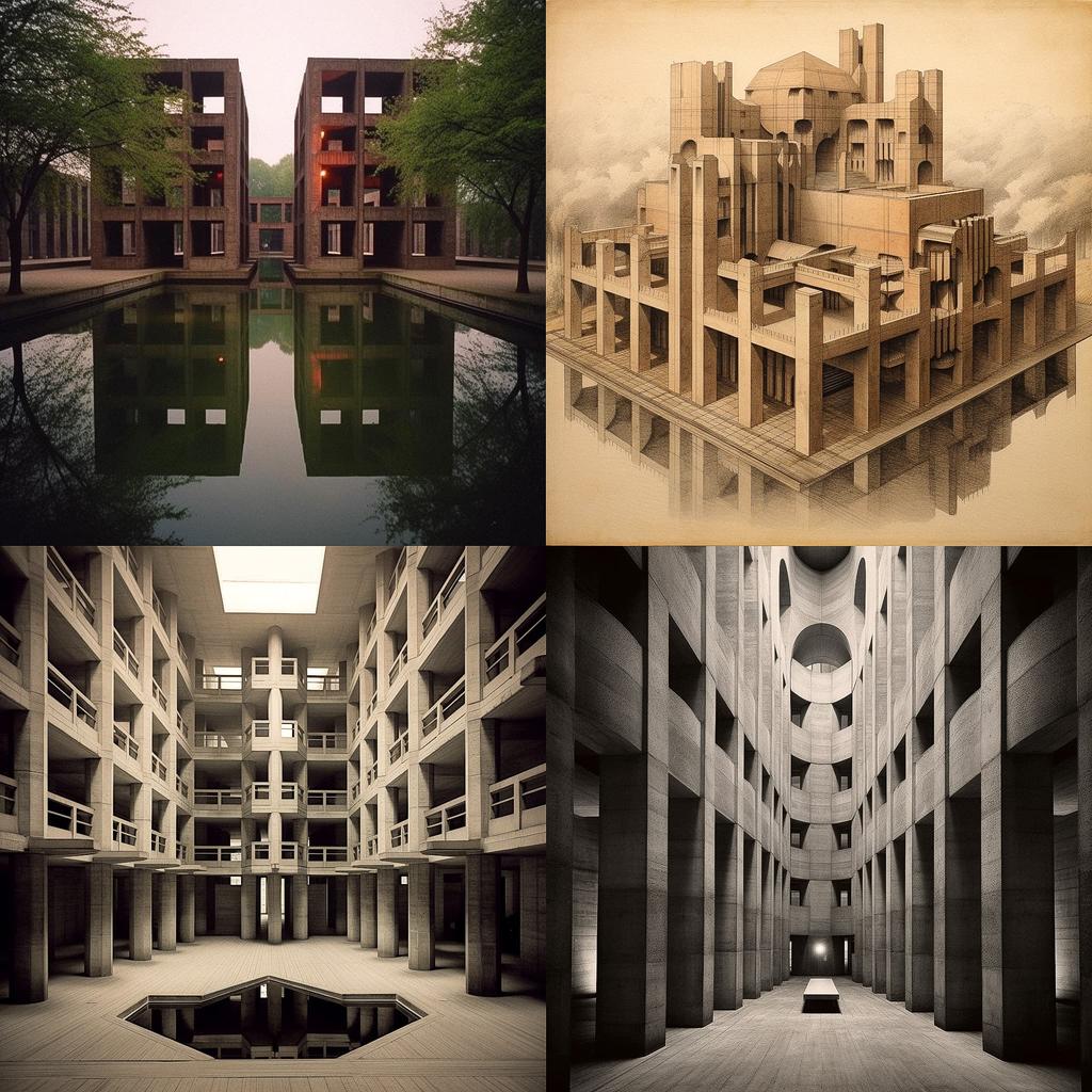 Louis Kahn style, Midjourney V5.1, render 1 of 4