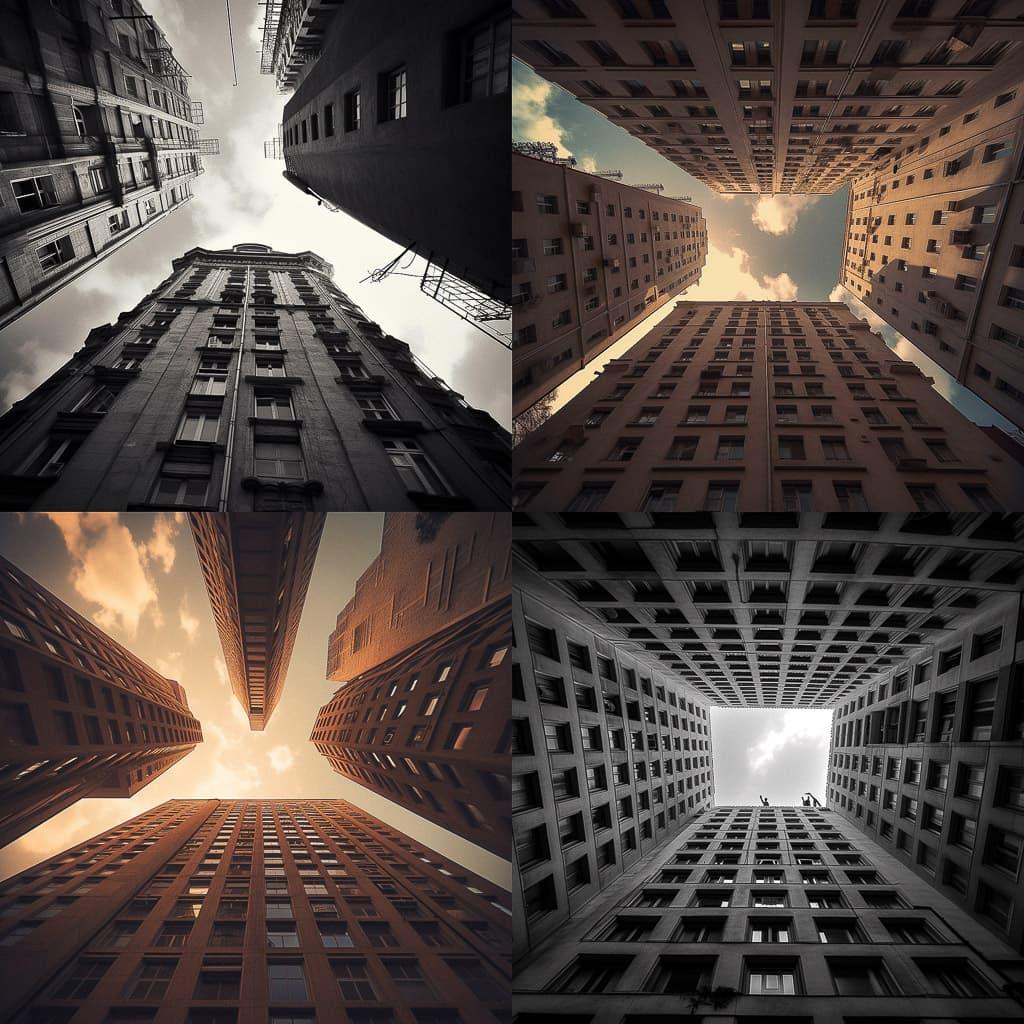 Low angle style, Midjourney V5.1, render 1 of 4