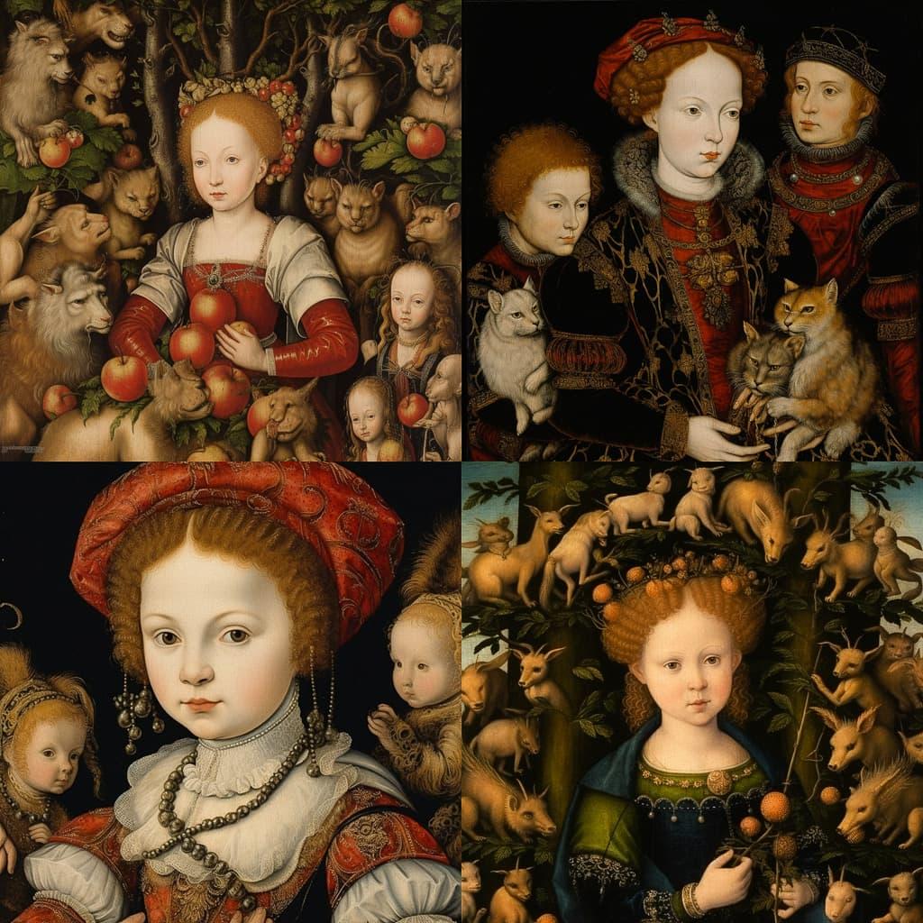 Lucas Cranach the Younger style, Midjourney V5.1, render 1 of 4