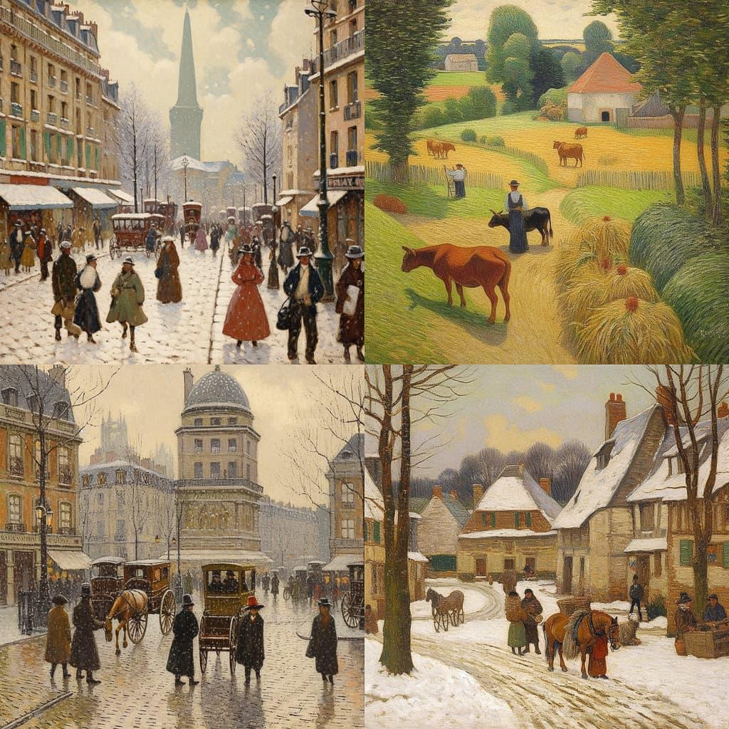 Lucien Pissarro style, Midjourney V5.1, render 1 of 4