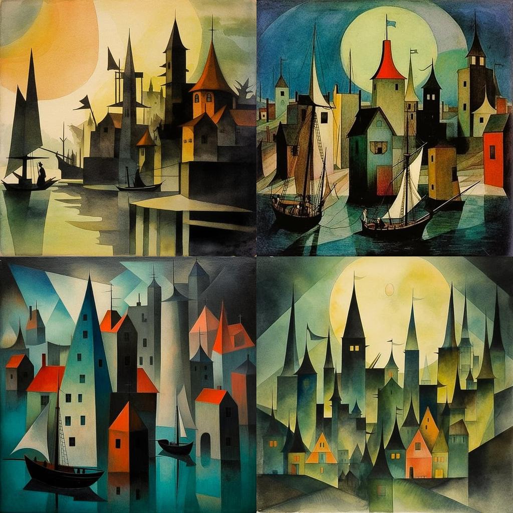 Lyonel Feininger style, Midjourney V5.1, render 1 of 4