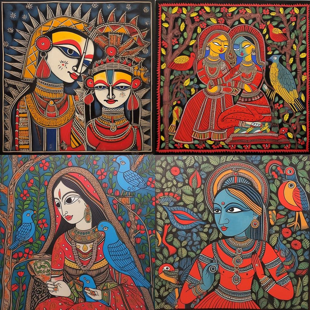 Madhubani painting style, Midjourney V5.1, render 1 of 4