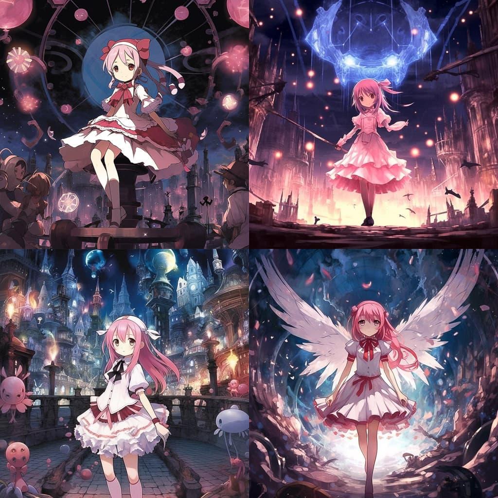 Madoka Magica style, Midjourney V5.1, render 1 of 4