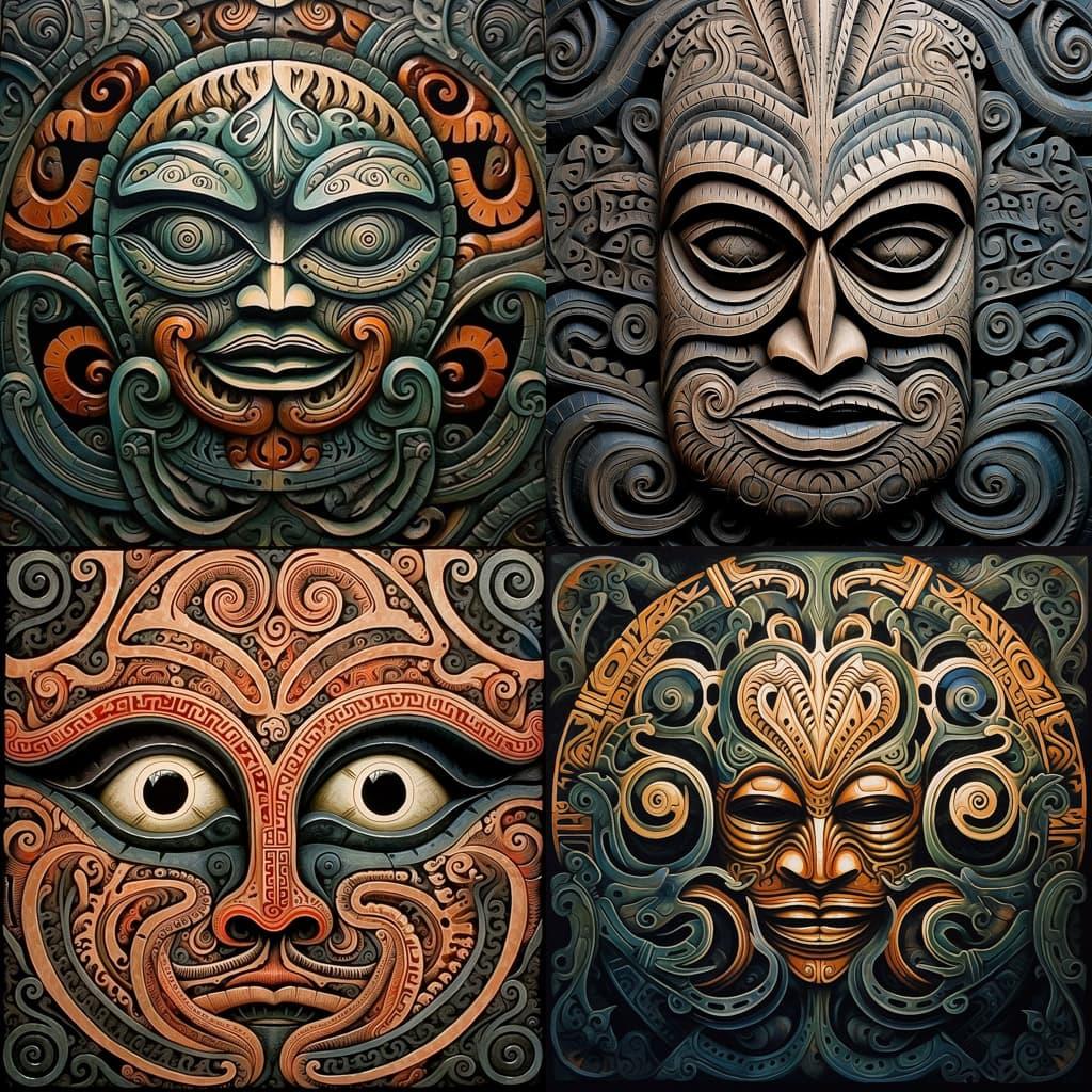Maori art style, Midjourney V5.1, render 1 of 4