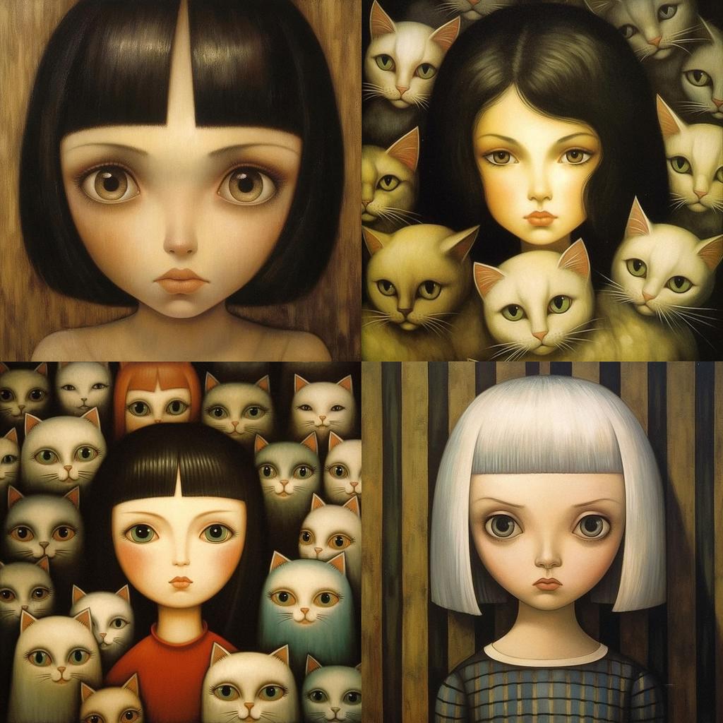 Margaret Keane style, Midjourney V5.1, render 1 of 4