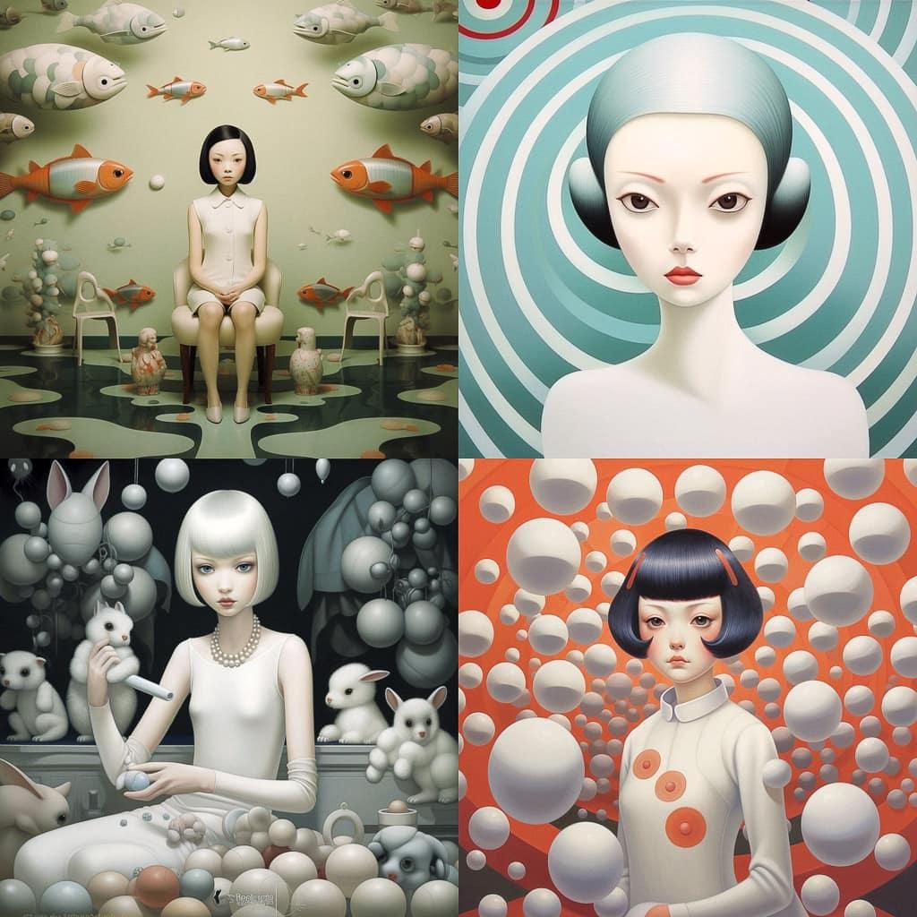 Mariko Mori style, Midjourney V5.1, render 1 of 4