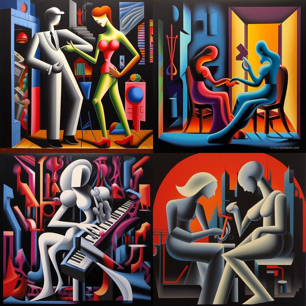 Mark Kostabi style, Midjourney V5.1, render 1 of 4