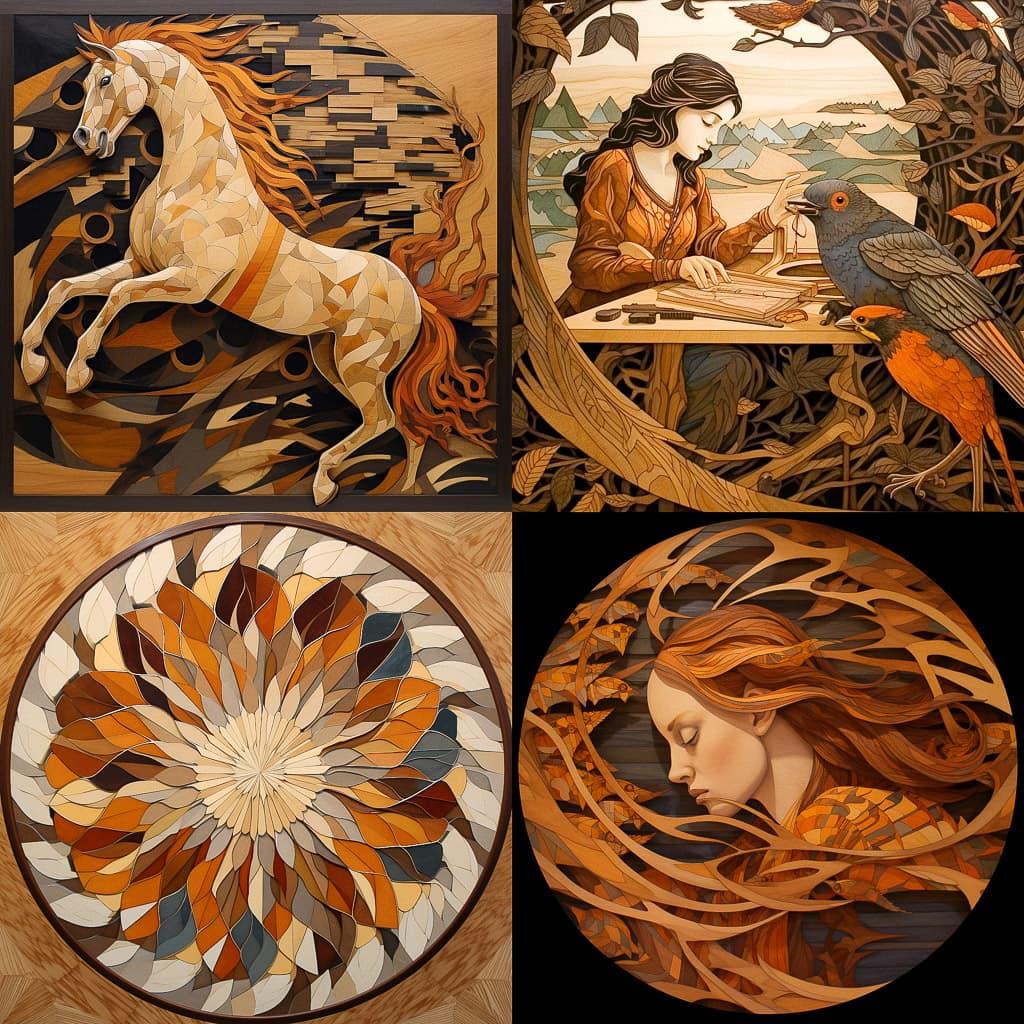 Marquetry style, Midjourney V5.1, render 1 of 4