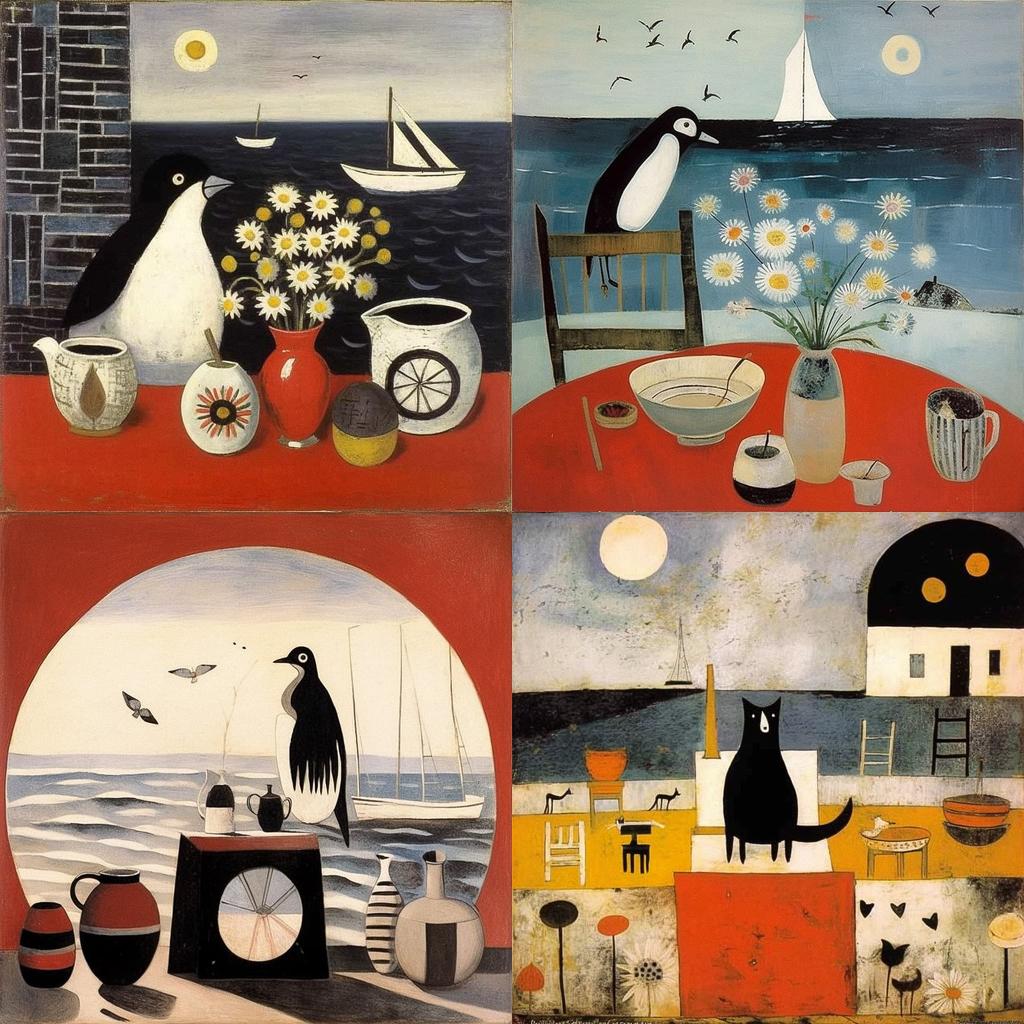 Mary Fedden style, Midjourney V5.1, render 1 of 4