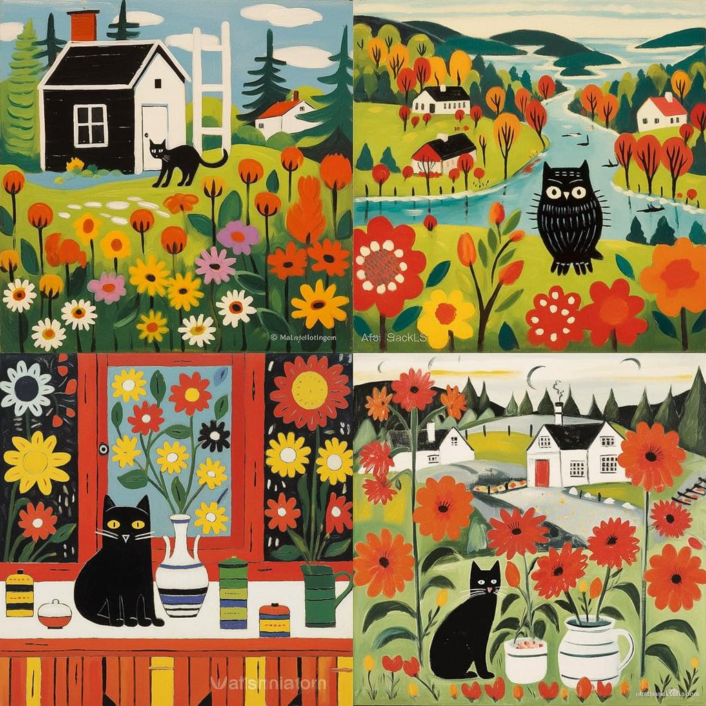 Maud Lewis style, Midjourney V5.1, render 1 of 4