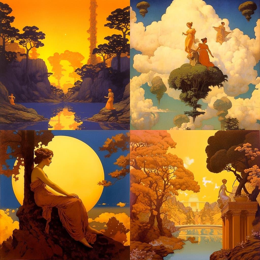 Maxfield Parrish style, Midjourney V5.1, render 1 of 4