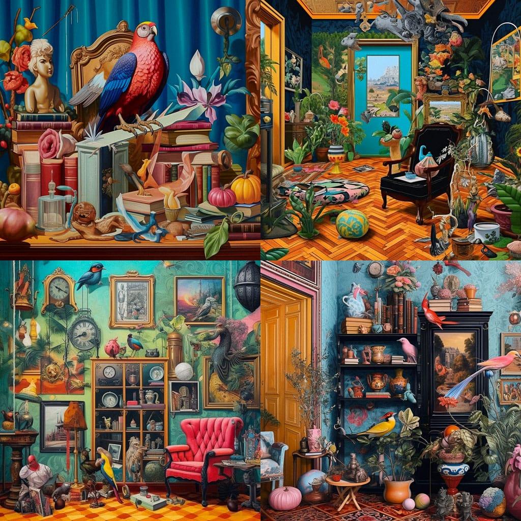 Maximalist composition style, Midjourney V5.1, render 1 of 4