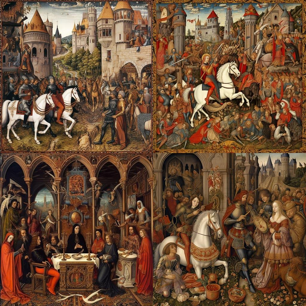 Medieval art style, Midjourney V5.1, render 1 of 4