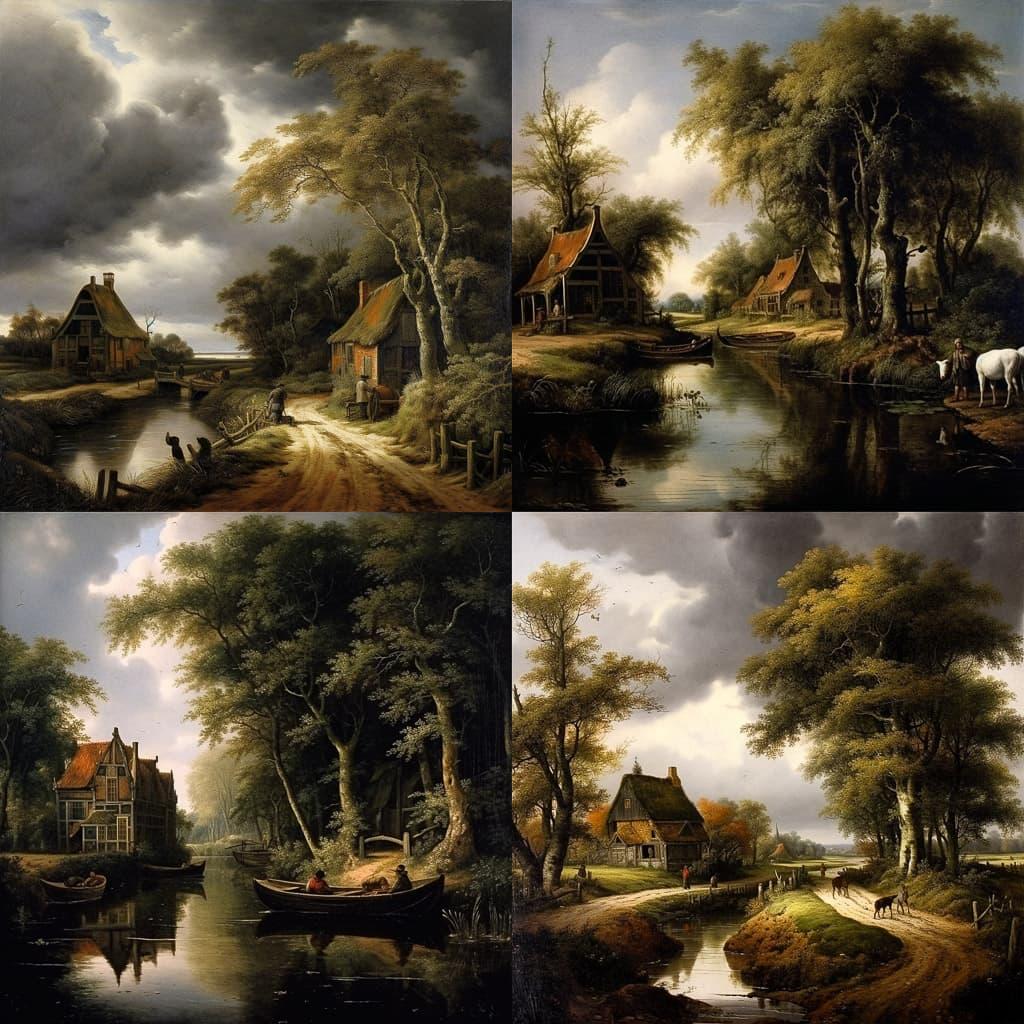 Meindert Hobbema style, Midjourney V5.1, render 1 of 4